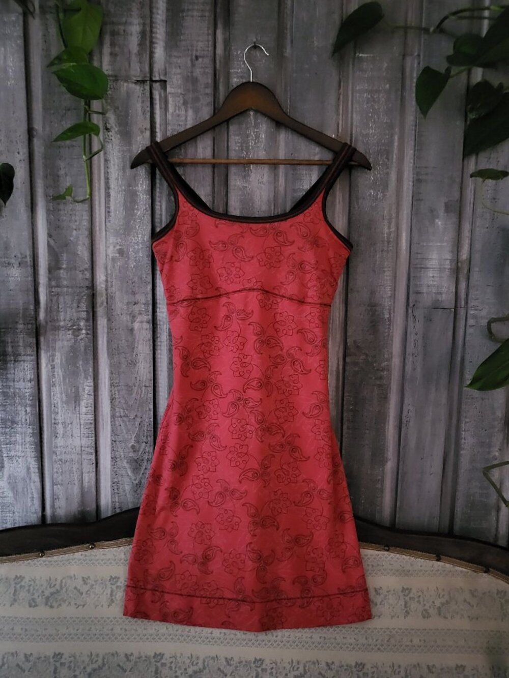 Lolë Tank Dress Built In Bra S Coral Red Floral Paisley Athleisure Activewear